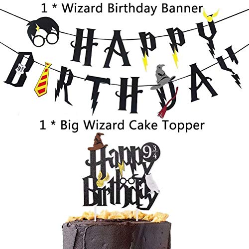 Wizard Inspired Cupcake Toppers - WENTS 17PCS Harry Potter Decoracion de Fiesta Mago Cumpleaños Banner Decoracion para Fiesta Mago Estandarte de Cumpleaños Decoracion fiesta