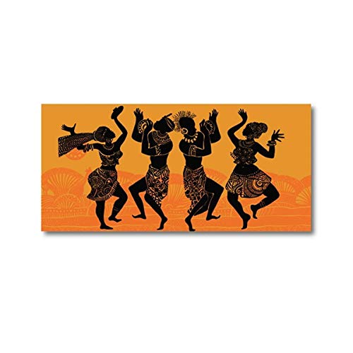 WJWGP Africano Mujeres Hombres Danza Siluetas Poster Y Grabados Bailarina PapúEs Pared Arte Cuadros Retro De La Lona Pintura Salon Inicio Decoracion 50x100cm No Marco