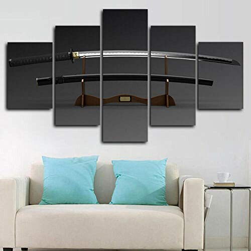 WJWORLD Espada Japonesa Katana Blade enmarcada Lienzo Arte de la Pared decoración para el hogar 5 Piezas Regalo-150 * 80cm-Marco