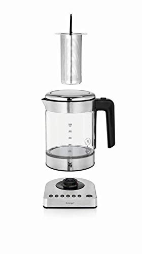 WMF Hervidor Kitchenminis - Hervidor eléctrico para té de 1900 W y 1.0 l de capacidad, jarra de cristal, acabados de acero inoxidable de cromargan mate