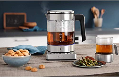 WMF Hervidor Kitchenminis - Hervidor eléctrico para té de 1900 W y 1.0 l de capacidad, jarra de cristal, acabados de acero inoxidable de cromargan mate