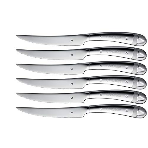 WMF Steak Juego 6 Cuchillos para Carne, Madera, Acero Inoxidable Pulido, 6 Piezas