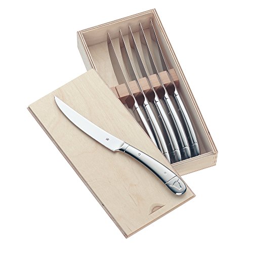 WMF Steak Juego 6 Cuchillos para Carne, Madera, Acero Inoxidable Pulido, 6 Piezas