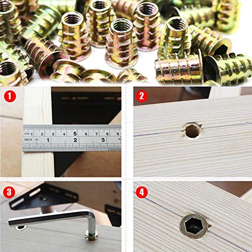 Wohlstand100 pcs/bolsa Rosca Hex Socket,Aleación Zinc Insertos de RoscaM4*10mm/M5*10mm/M6*12mm/M8*14mm,Carpintería Madera Kit de Herramienta de Surtido de Tuercas para Mueble de Madera (4 Tamaños)