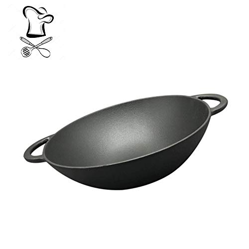 Wok De Hierro Binaural Wok De Hierro Fundido Superficial Y Cóncavo 30 Cm Adecuado Para Cocina