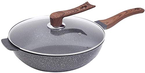 Wok Pan Sartenes sartenes de fondo plano wok antiadherente Wok de aluminio fundido con revestimiento de capas múltiples con la cúpula de la tapa Revestimiento antiadherente for cocinar Freír (Color: N