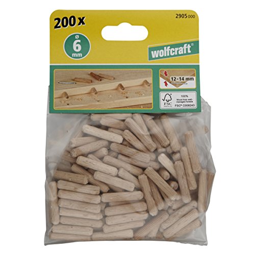 Wolfcraft 2905000 2905000-200 espigas largas, de Madera de Haya diam. 6 x 30 mm, Set de 200 Piezas