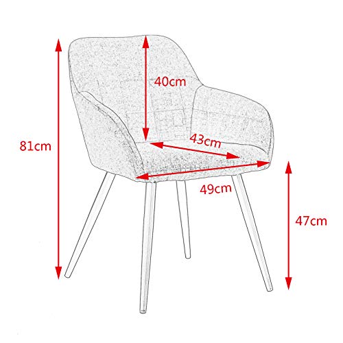 WOLTU 1 x Sillas de Comedor Nordicas Estilo Vintage Juego de 1, Silla de Cocina Silla Tapizada con Reposabrazos Tapizadas Lino, Estructura de Metal, Gris Claro BH107hgr-1