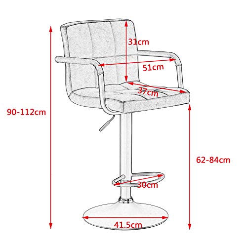 WOLTU 2 x Taburete de Bar con Respaldo Estilo Vintage Regulable en Altura y Giratorio Cuero Sintético Taburete Giratorio Silla de Bar para Bar Cocina Salon Dormitorio Marrón Oscuro BH113dbr-2