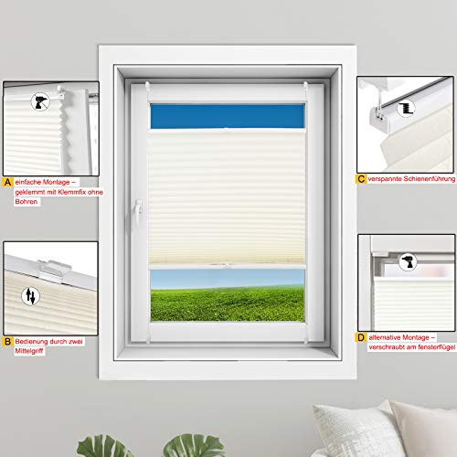 WOLTU Estor Plisado Persianas para Ventanas y Puertas Sin perforación 70x100cm Blanco PS5622ws06