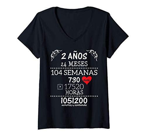 Womens Camiseta para Parejas Regalo de Aniversario de Bodas 2 Años Camiseta Mujer Cuello V