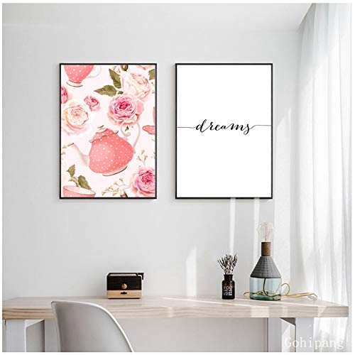 Woplmh - Cuadro sobre lienzo con flores nórdicas de peonía, póster y impresiones de arte de la pared de peonía con flores rosas y frases de amor para el salón, 60 x 80 cm (23,6" x 31,5) x 2 sin marco