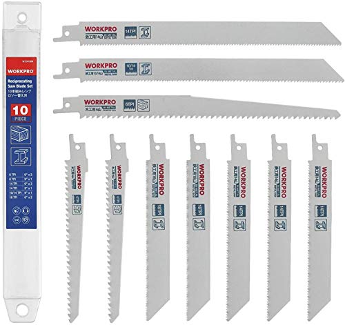 WORKPRO 10 Piezas de Hoja de Sierra Sable para Madera y Metal Compatible con Bosch, Black & Decker, Makita, Dewalt(150mm,230mm de largo ; 6/10/14/18 TPI),con caja plástica