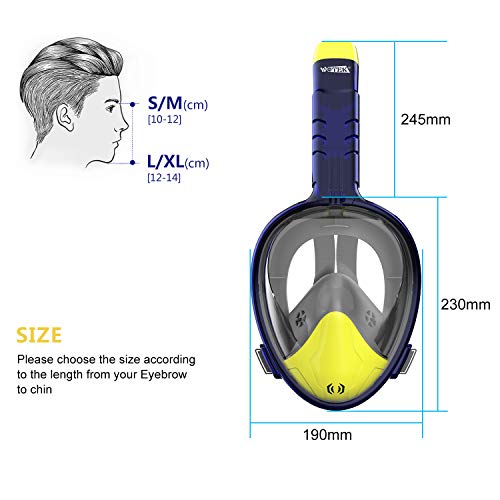 WOTEK Mascara Buceo Mascara Snorkel 180° Panorámica Gafas Buceo de Cara Completa Gafas de Bucear Anti-Niebla y Anti-Fugas, Apoyo Camara Deportiva para Adultos y Niños y Hombre