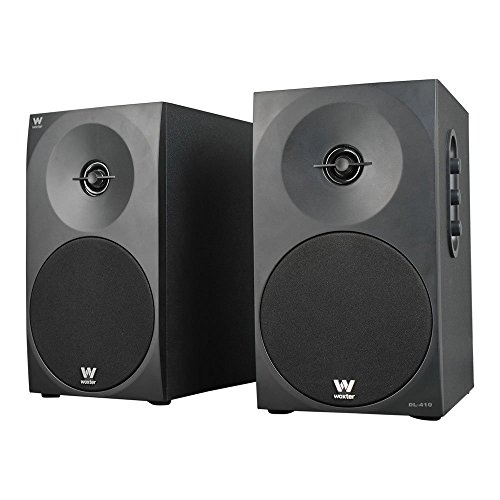 Woxter Dynamic Line 410 – Altavoces estéreo 2.0 Autoamplificados con 150W de potencia, Madera, Woofer de 4 pulgadas, 2 Tweeter, 3.5 mm, RCA, Control volumen, agudos, graves, Bookself Speakers, Negro