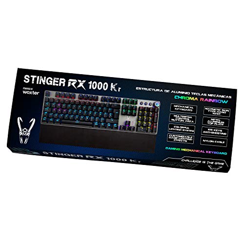 Woxter Stinger RX 1000 Kr - Teclado Gaming Mecánico, Estructura de Aluminio, Micro Switch, Retroiluminado, Anti-Ghosting, Cable de Nylon, Compatible PC/PS4/Fortnite/Apex Legends