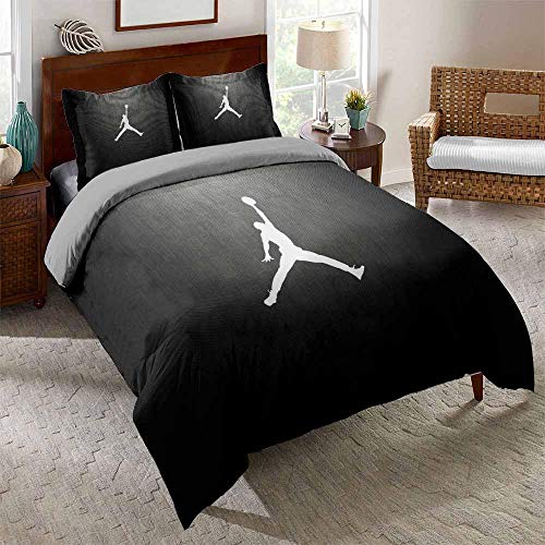 WPHRL Silueta de fanático del Baloncesto Blanco y Negro Juego de Ropa de Cama de 3D Funda nórdica de Microfibra Ligera con Cierre de Cremallera Doble 140x200cm(1 Funda nórdica + 2 Fundas de Almohada)