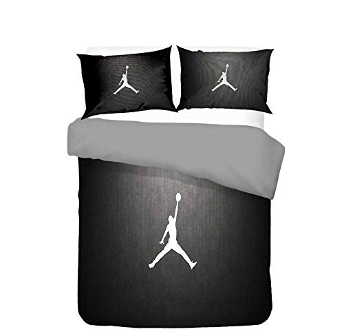 WPHRL Silueta de fanático del Baloncesto Blanco y Negro Juego de Ropa de Cama de 3D Funda nórdica de Microfibra Ligera con Cierre de Cremallera Doble 140x200cm(1 Funda nórdica + 2 Fundas de Almohada)