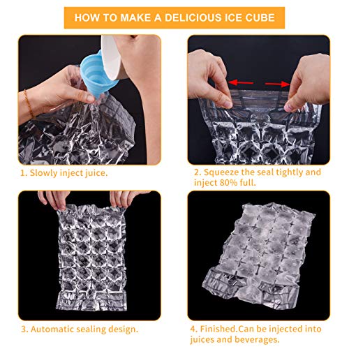 WXJ13 - Bolsa para cubitos de hielo desechables, 60 unidades, con embudo, clip de hielo, cierre automático, congelador, sin olor, bolsa de plástico para cubitos de hielo