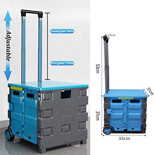 WXYZ Carretilla con Caja Plegable Caja Plegable con Ruedas, 65L Grande 2 Ruedas De Carros Autoservicio, Manija Ajustable De Aleación De Aluminio, Caja De Almacenaje De Múltiples Funciones