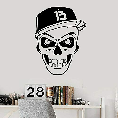 wZUN Calcomanía de Pared de Calavera Sombrero de Hip Hop Estilo Fresco Pegatina de Vinilo Dormitorio Adolescente Bar decoración Papel Tapiz 63X82cm