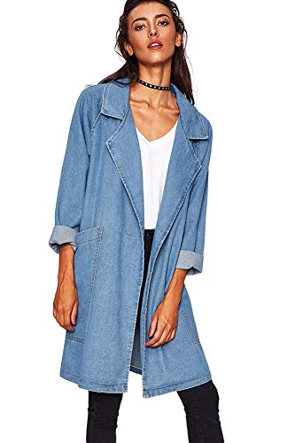 X-xyA Escudo De Manga Larga De La Solapa Ocasional De Las Mujeres MáS El TamañO Jean Chaqueta Denim Outercoat Cortaviento Outwear Capa,A,OneSize