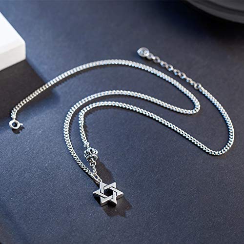 XAYN Six-Pinted Star Crown Necklace 925 Sterling Silver Retro Craft Thai Silver Punk Wind Street Trend Colgante Collar Accesorios