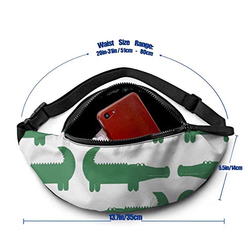 XCNGG Bolso de cintura corriente bolso de cintura de ocio bolso de cintura bolso de cintura de moda Cartoon Green Alligator Fanny Pack Lightweight Waist Pack Unisex Slim Hip Bum Bag with Adjustable St