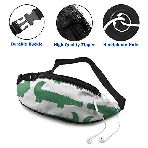 XCNGG Bolso de cintura corriente bolso de cintura de ocio bolso de cintura bolso de cintura de moda Cartoon Green Alligator Fanny Pack Lightweight Waist Pack Unisex Slim Hip Bum Bag with Adjustable St