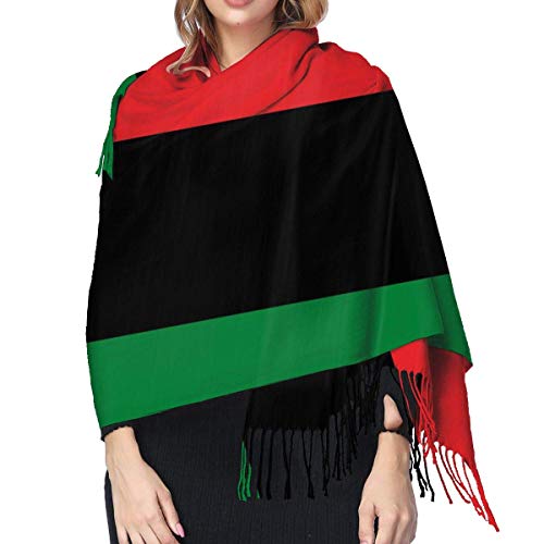 XCNGG Bufanda con flecos de cachemira de imitación chal bufanda larga de moda African Flag Stripes Cashmere Scarf Polyester Warm Lightweight Tassel Scarfs Comfortable Furry Fashion Elegant Pashmina Sh