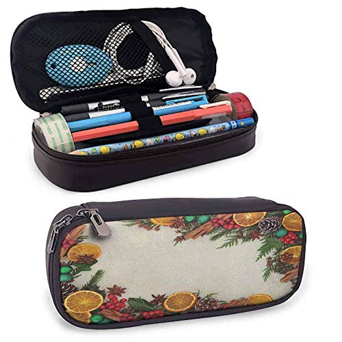 XCNGG Estuche de papelería para lápices y bolígrafos navideños, propagación festiva natural con frutos secos, canela, vegetación de invierno, arte antiguo, estuche para lápices de colores, multicolor