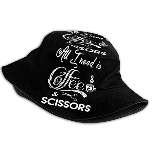 XCNGG Todo lo que necesito es café y tijeras Mujeres Hombres Unisex Sombrero para el sol Sombrero de color sólido Sombrero de pescador Sombrero de cubo para el sol Moda Sombrero de playa salvaje Gorra