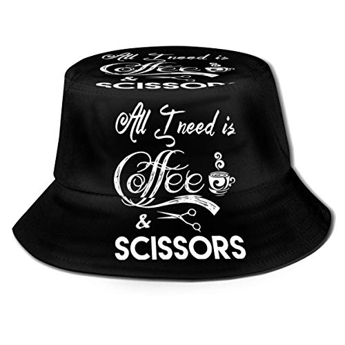 XCNGG Todo lo que necesito es café y tijeras Mujeres Hombres Unisex Sombrero para el sol Sombrero de color sólido Sombrero de pescador Sombrero de cubo para el sol Moda Sombrero de playa salvaje Gorra