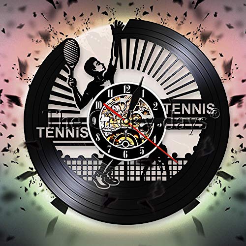 xcvbxcvb Reloj de Pared de Vinilo para Jugar al Tenis, Reloj Colgante Creativo, Reloj de decoración de Pared, Reloj de diseño Moderno, Regalo para Jugador de Tenis