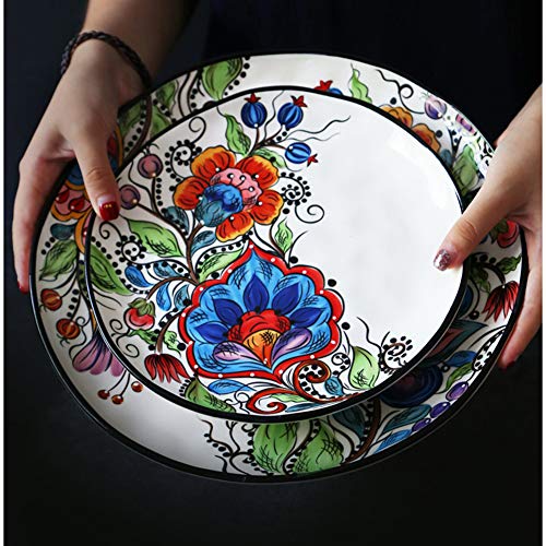 XCXDX 4 Piezas De Vajilla De Cerámica Pintada A Mano, Plato De Ensalada, Porcelana De Flores De Colores, Ahorro De Espacio