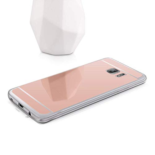 XCYYOO Funda Espejo para Samsung Galaxy S7 Edge, Protectora Movil Carcasa TPU Silicona Ultra-Fina Bumper Mirror Case, Goma Cubierta Cobertura Delgado Cover para Samsung Galaxy S7 Edge（Oro Rosa）