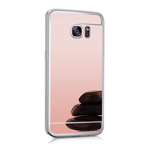 XCYYOO Funda Espejo para Samsung Galaxy S7 Edge, Protectora Movil Carcasa TPU Silicona Ultra-Fina Bumper Mirror Case, Goma Cubierta Cobertura Delgado Cover para Samsung Galaxy S7 Edge（Oro Rosa）