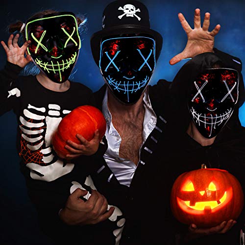 XDDIAS Máscara de Halloween, Led Mascaras para Navidad Halloween Cosplay Grimace Festival Fiesta Show (Azul)