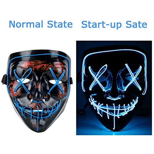 XDDIAS Máscara de Halloween, Led Mascaras para Navidad Halloween Cosplay Grimace Festival Fiesta Show (Azul)