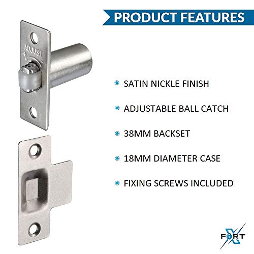 XFORT® - Cierre de puerta ajustable de cromo satinado, cierre de puerta cuando no se requiere bloqueo, pestillo de puerta interior ideal para puertas, armarios, armarios y armarios.