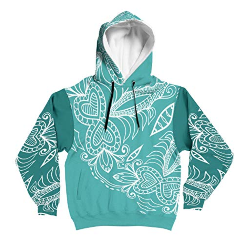 XHJQ88 - Sudadera con capucha para hombre, diseño de mandala verde azulado, color blanco