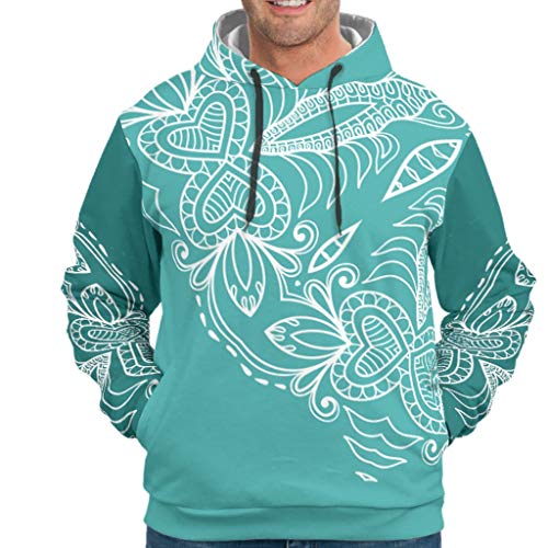 XHJQ88 - Sudadera con capucha para hombre, diseño de mandala verde azulado, color blanco