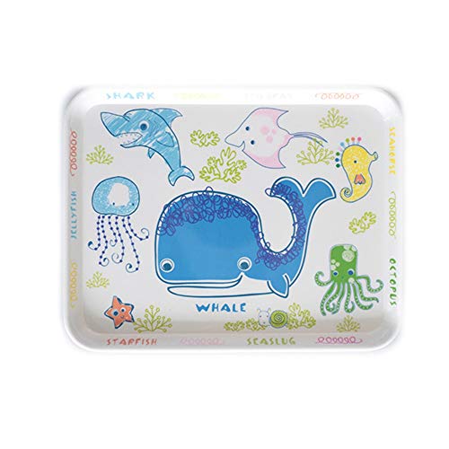 Xhtoe Plato de Cena Juego de Comida for niños Juego de 6 Piezas Juego de Comedor Impreso Ocean Fish con Plato, Taza, Plato Dividido, tazón, Tenedor y Cuchara Azul para Uso doméstico y de hostelería