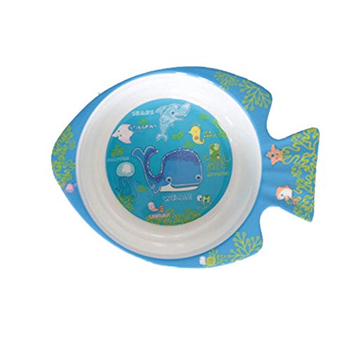 Xhtoe Plato de Cena Juego de Comida for niños Juego de 6 Piezas Juego de Comedor Impreso Ocean Fish con Plato, Taza, Plato Dividido, tazón, Tenedor y Cuchara Azul para Uso doméstico y de hostelería