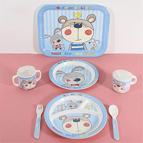 Xhtoe Plato de Cena Juego de Desayuno for niños de 8 Piezas Plato Tazón Taza Cuchara y Tenedor para Uso doméstico y de hostelería (Color : Multicolor, tamaño : Free Size)