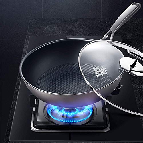 XH&XH Utensilios de Cocina Wok Hogar Wok Sartén Antiadherente Olla de Titanio sin Recubrimiento Cocina de inducción Estufa de Gas dedicada para Cocina de inducción de Fuego Directo Estufa de Gas S