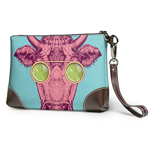 XHYYY Bolso de mano con imagen de vaca, anteojos de vaca, cuero pintado, bolso de mano, cartera para mujer, embragues, monedero para teléfono inteligente