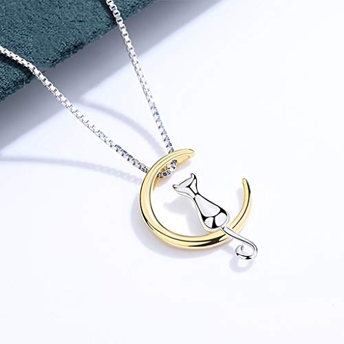 xiaokeai Joyería Delicada Collar de Las Mujeres del Gato del Gato de la Luna del Collar y de la Luna Colgante Collar S925 Plata Collares for 18 '' Regalos para Acción de Gracias/Cumpleaños