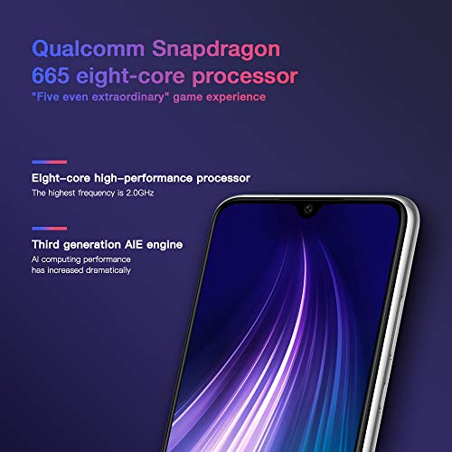 Xiaomi Redmi Note 8 Smartphone,4GB 64GB Mobilephone,Pantalla Completa de 6.3 ”,Procesador Snapdragon 665 Octa Core,Quad Cámara(48MP + 8MP + 2MP + 2MP) Versión Global(Blanco)