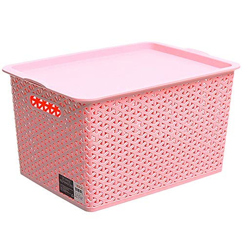 XIAOXIAO Cesta De Almacenamiento De Plástico 21 litros Caja De Almacenamiento De Escritorio Ratán Imitación Hueco Baño De Almacenamiento Material De Resina Rosado